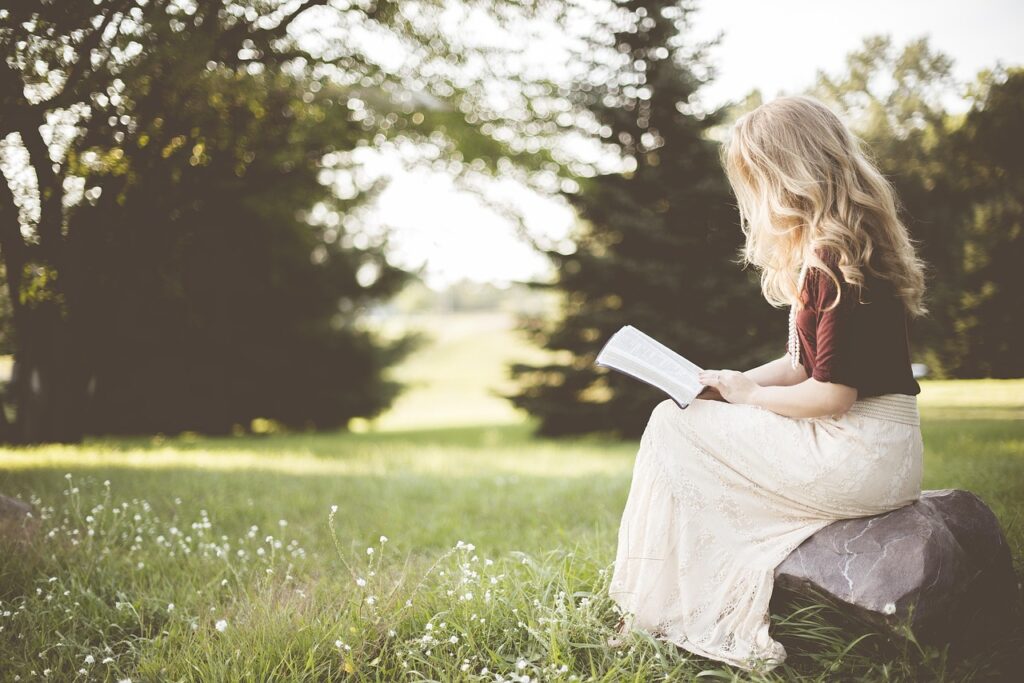 FAQ blonde, girl, book, reading, sit, nature, sitting, young woman, reading a book, reading girl, grass, outdoors, woman